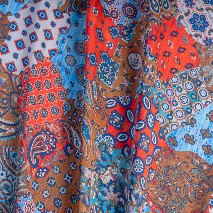 Fractal Flow Digital Printed Cupro Silk