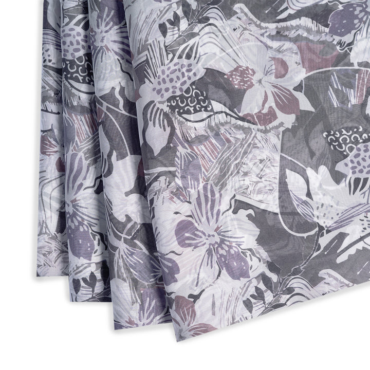 Elegant Grey White Floral Digital Print Organza Fabric