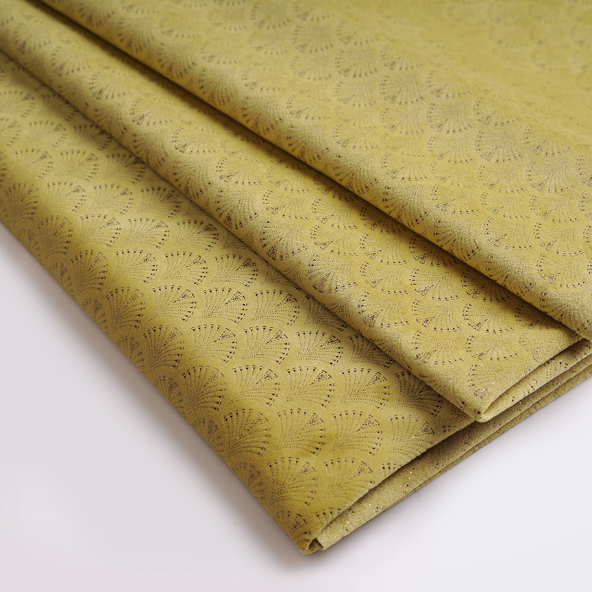 Mustard Yellow Velvet Fabric With Rose Gold Foil Motif