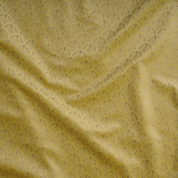 Mustard Yellow Velvet Fabric With Rose Gold Foil Motif