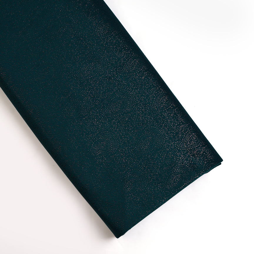 Peacock Green Velvet Fabric With Gold Foil Paisley Motif