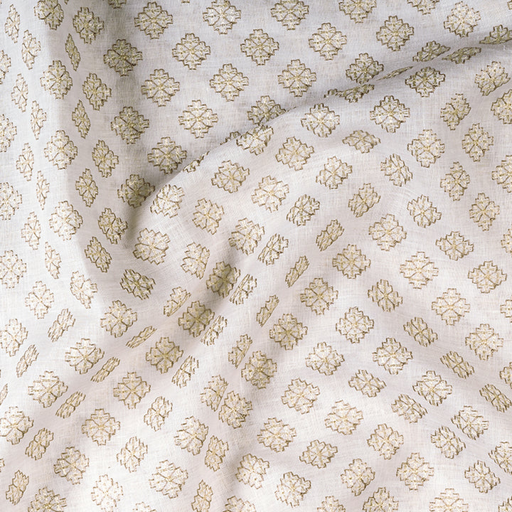 Geometric Golden Zari Linen Embroidered Fabric
