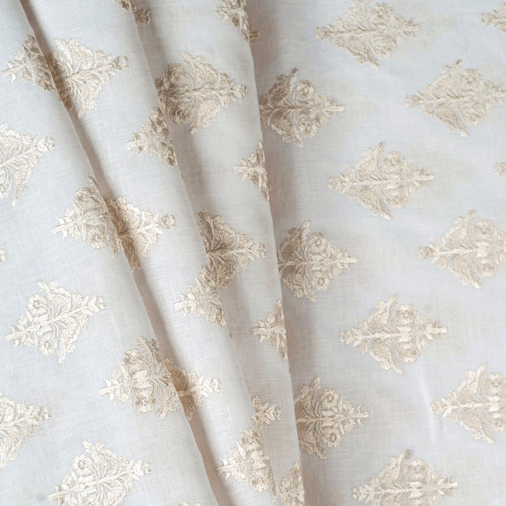 Elegant Gold Zari Embroidered Linen Fabric
