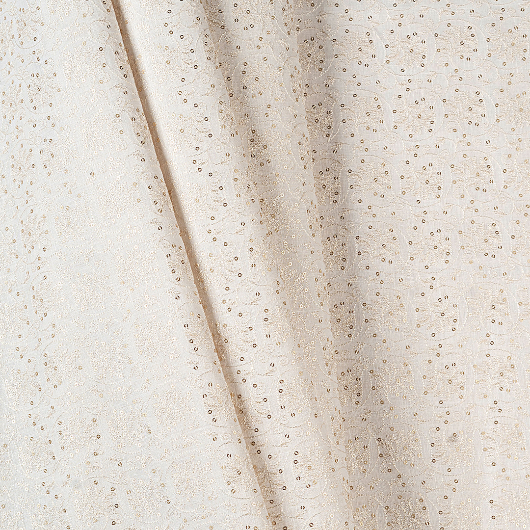 Sheer Gold Sequin Linen Embroidered Fabric