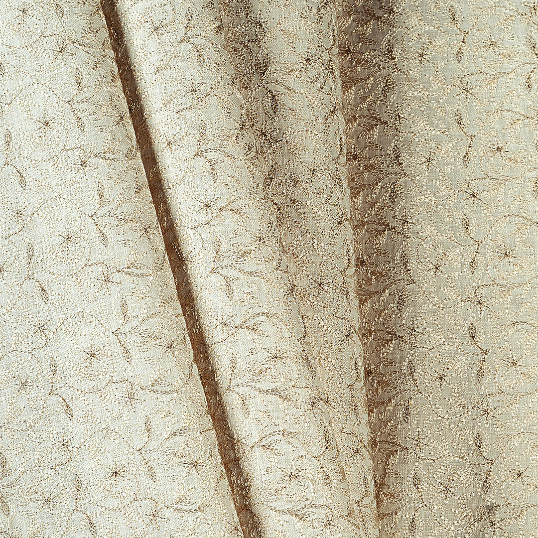 Intricate Zari Floral Embroidered Linen Fabric