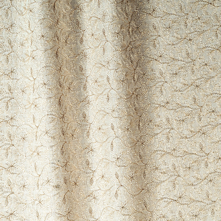 Intricate Zari Floral Embroidered Linen Fabric