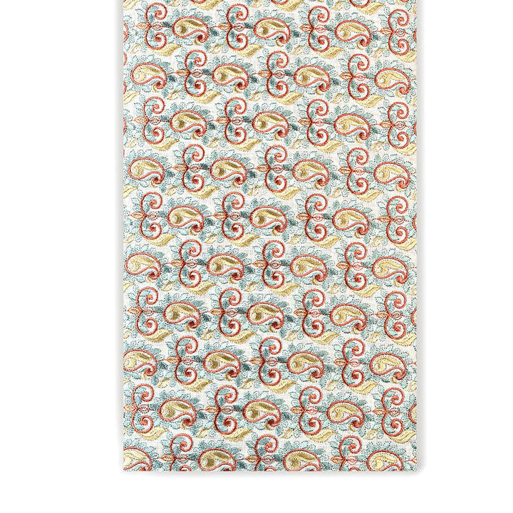 Light Blue Paisley Pattern Pure Linen Embroidered Fabric