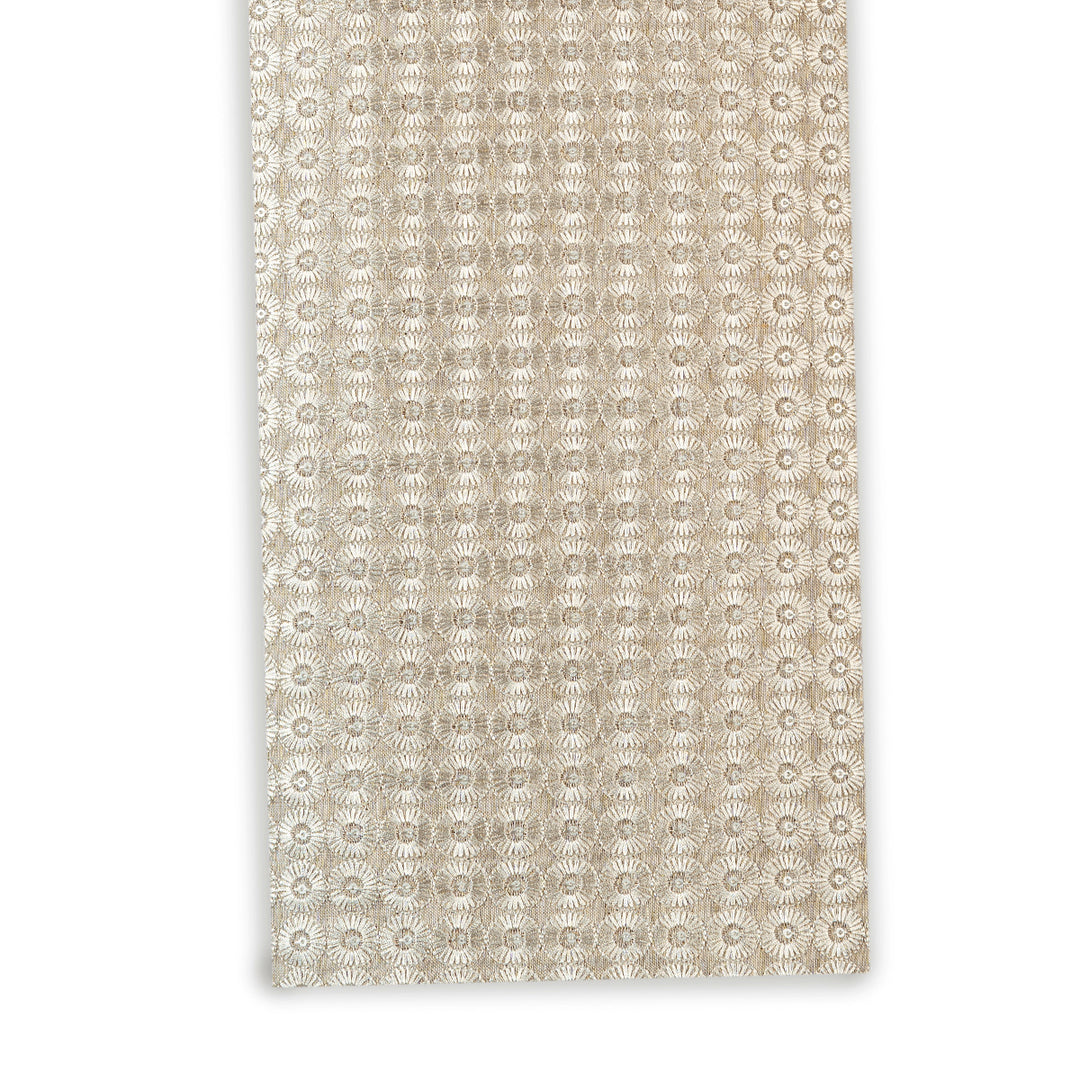 Beige Linen Fabric with Geometric Embroidery