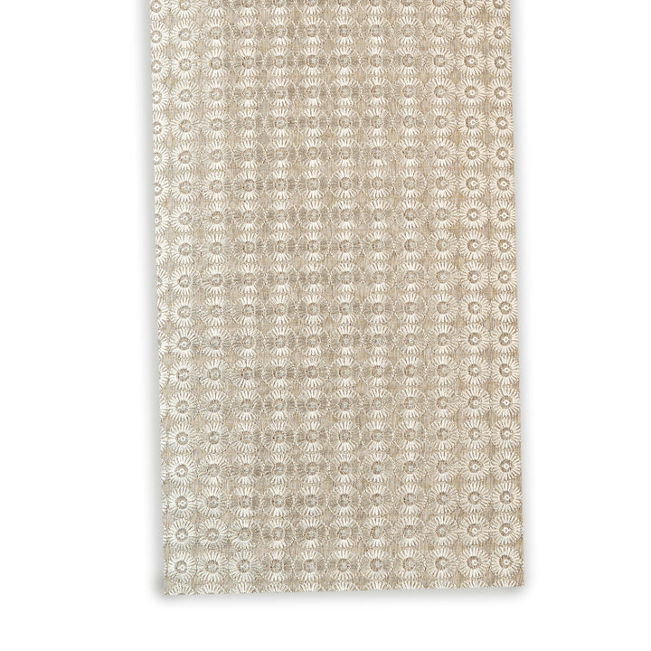 Beige Linen Fabric with Geometric Embroidery