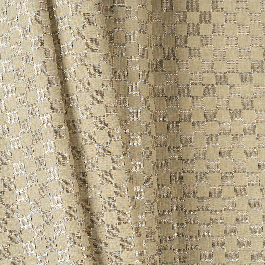 Zari Square Checkered Embroidered Linen Fabric