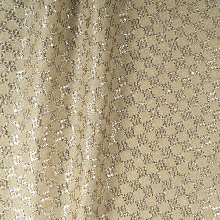 Zari Square Checkered Embroidered Linen Fabric