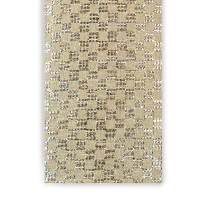 Zari Square Checkered Embroidered Linen Fabric