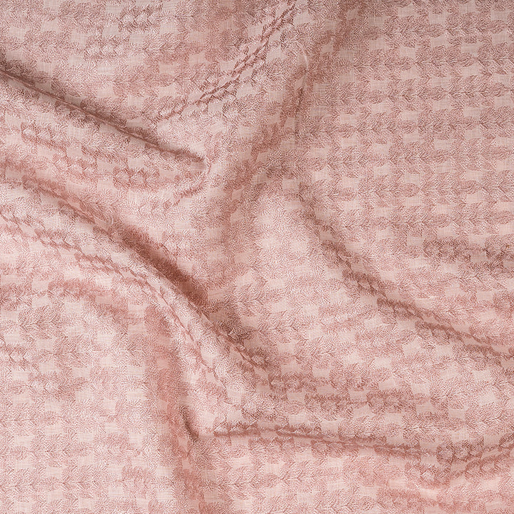Floral Embroidered Pink Dyed Linen Fabric