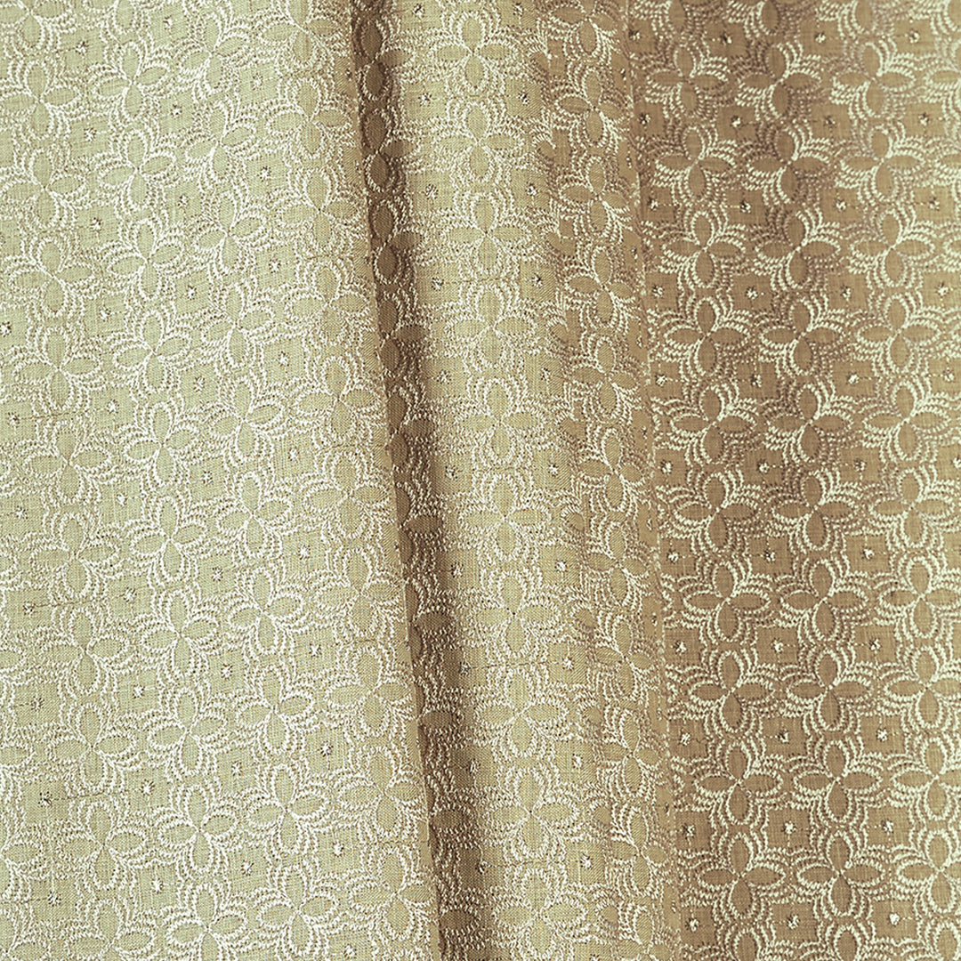 Sage Green Floral Embroidered Linen Fabric