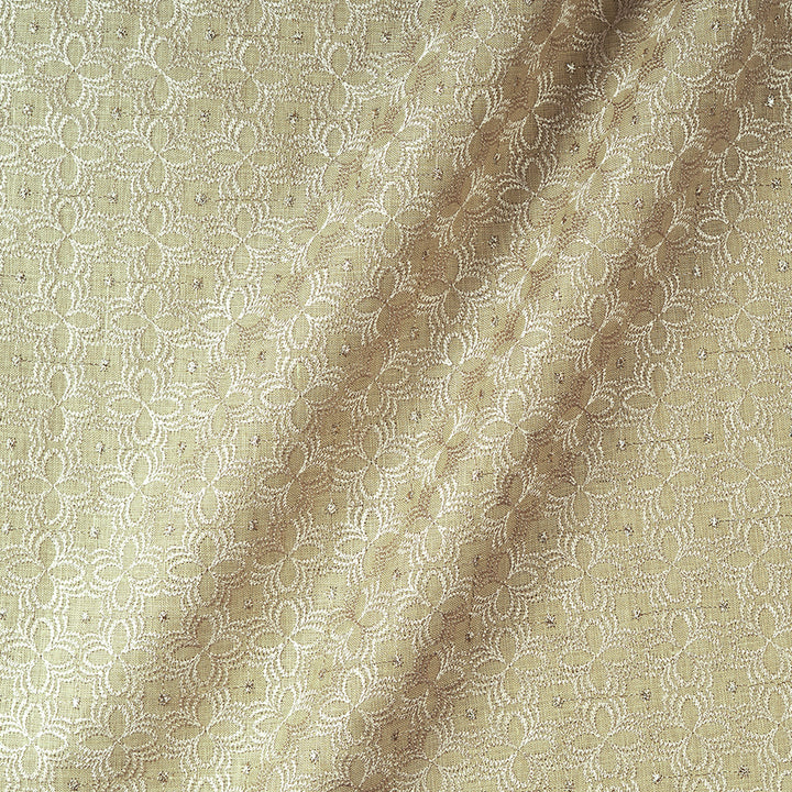 Sage Green Floral Embroidered Linen Fabric