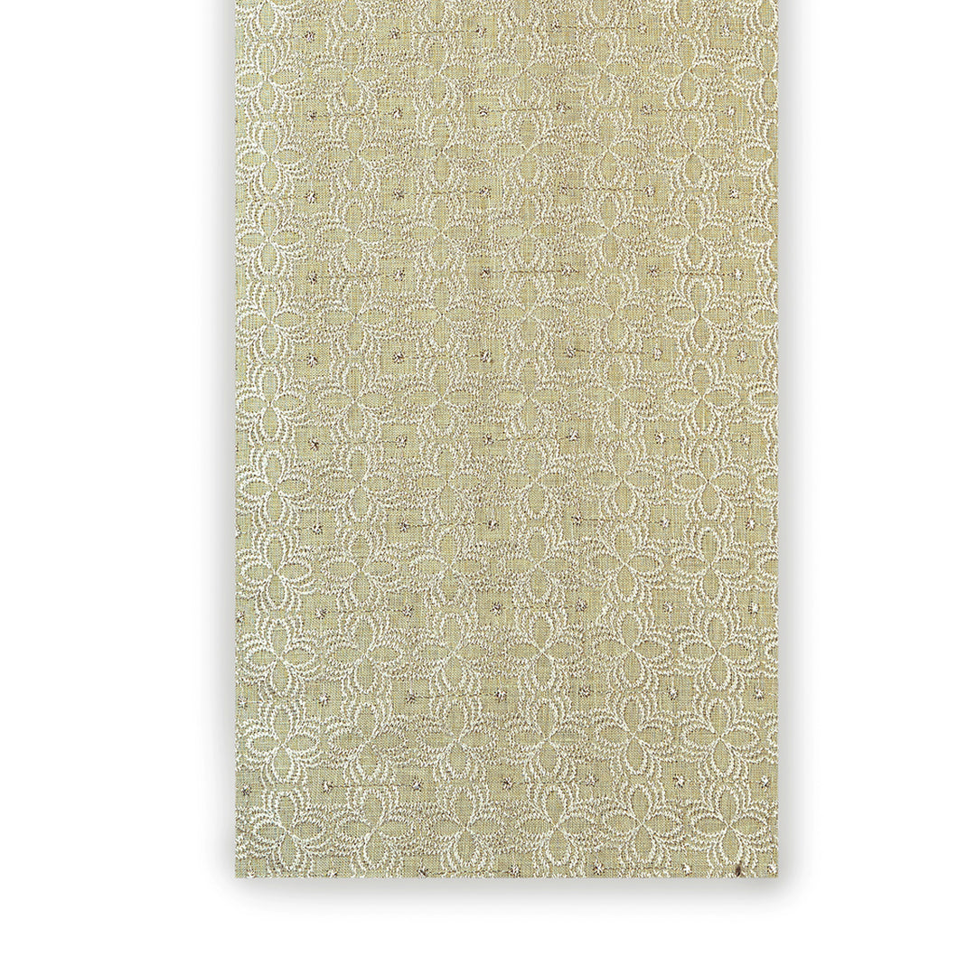 Sage Green Floral Embroidered Linen Fabric