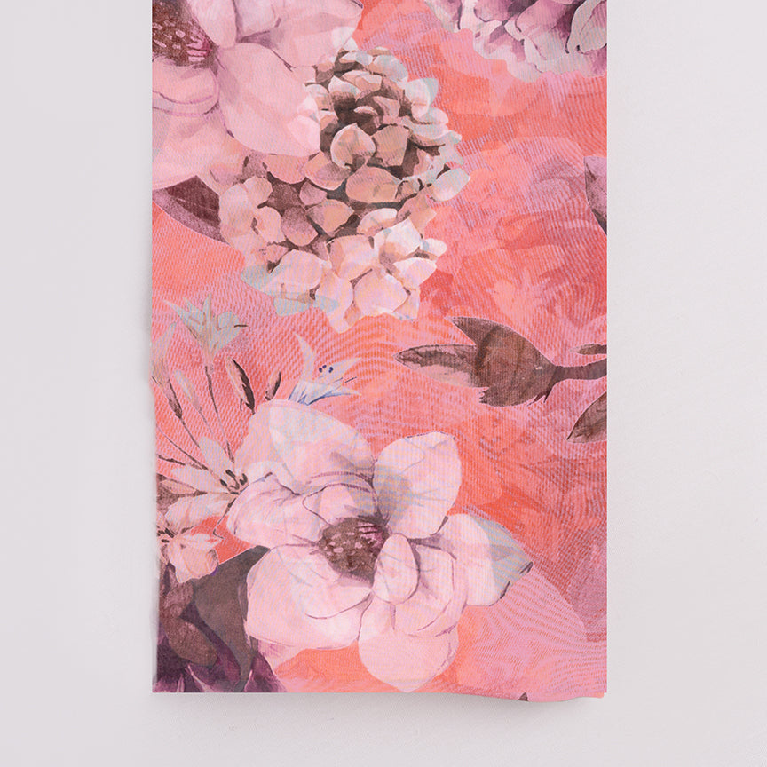 Salmon Pink Floral Digital Printed Soft Organza Silk