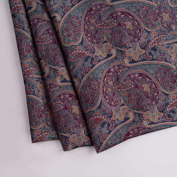 Traditional Paisley Digital Printed Cupro Silk