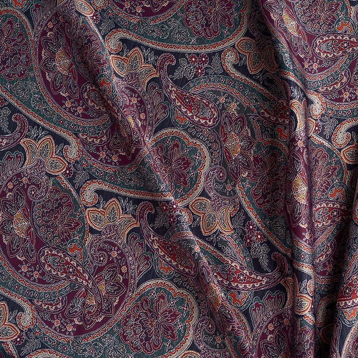 Traditional Paisley Digital Printed Cupro Silk