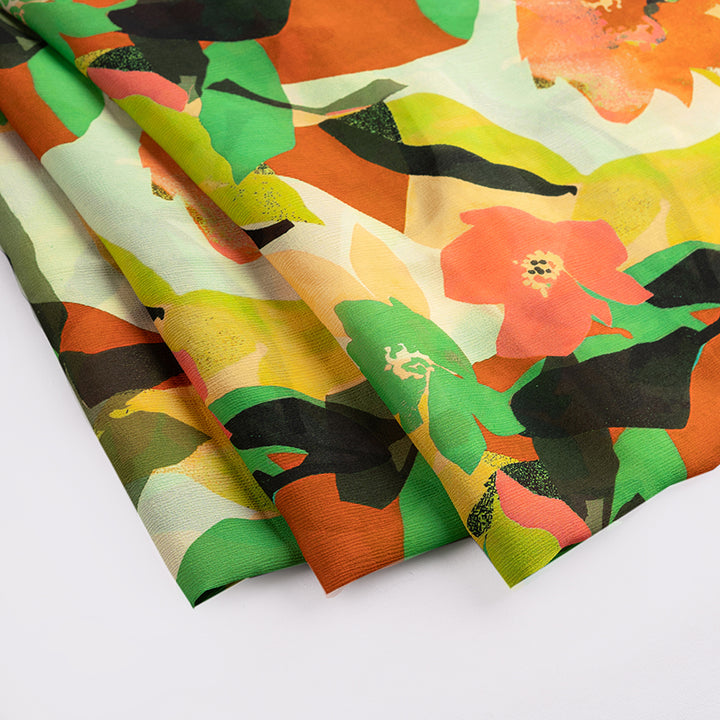 Neon Floral Digital Printed Fresh Wrinkled Chinnon