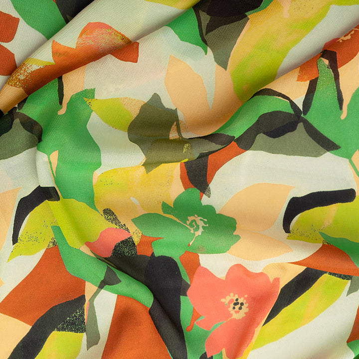 Neon Floral Digital Printed Fresh Wrinkled Chinnon