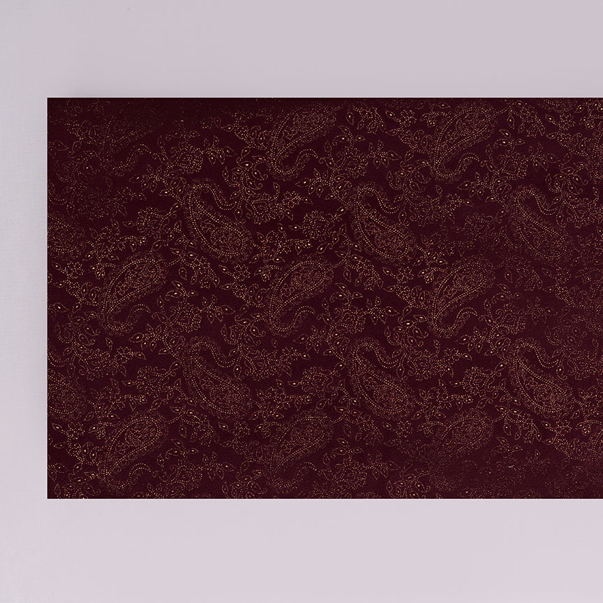 Maroon Velvet Fabric With Gold Foil Paisley