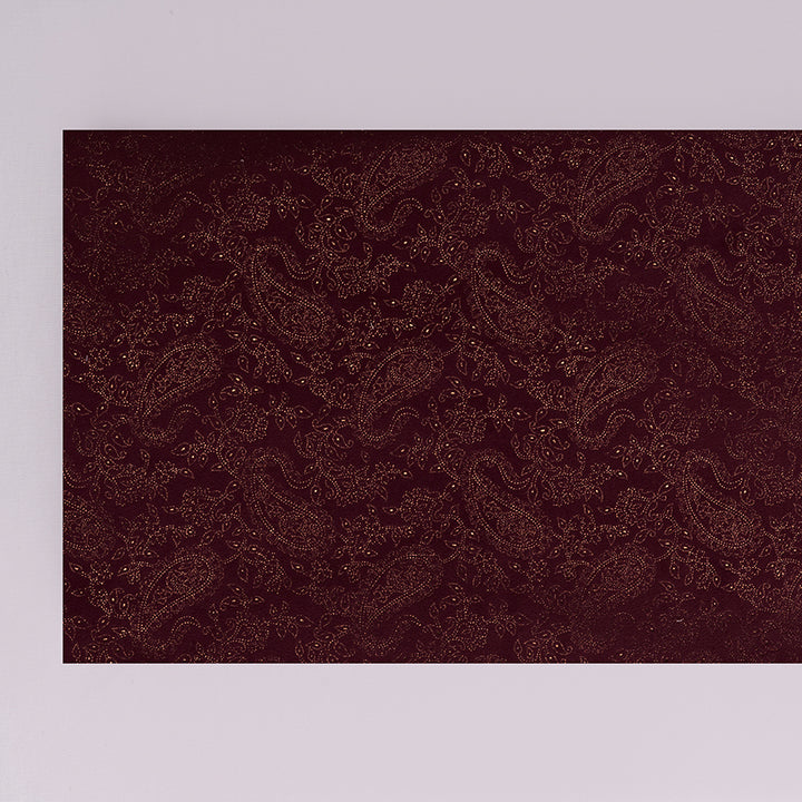 Maroon Velvet Fabric With Gold Foil Paisley
