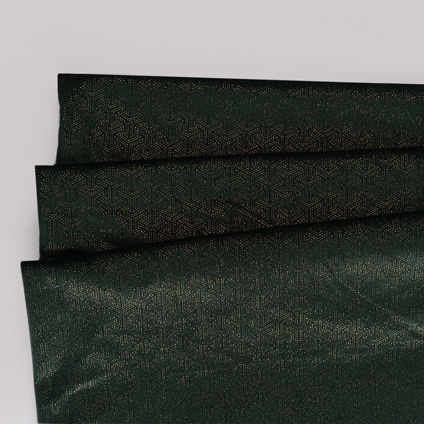 Bottle Green Velvet Fabric With Gold Foil