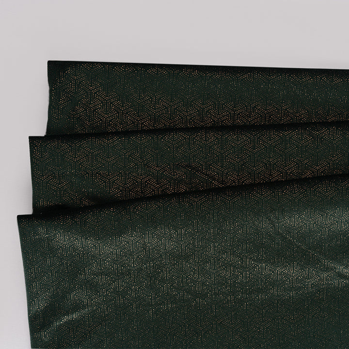 Bottle Green Velvet Fabric With Gold Foil