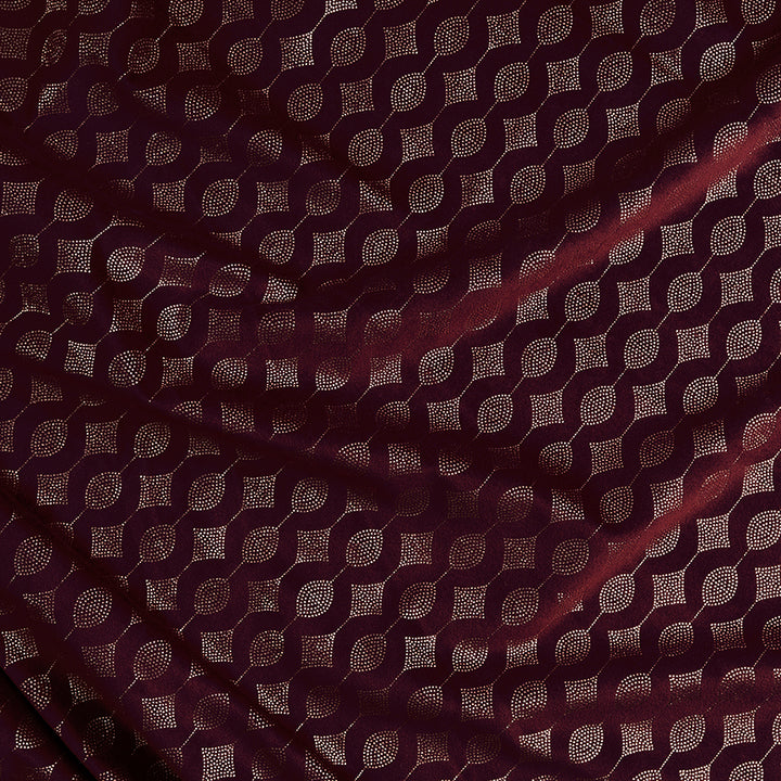 Maroon Velvet Fabric With Gold Foil