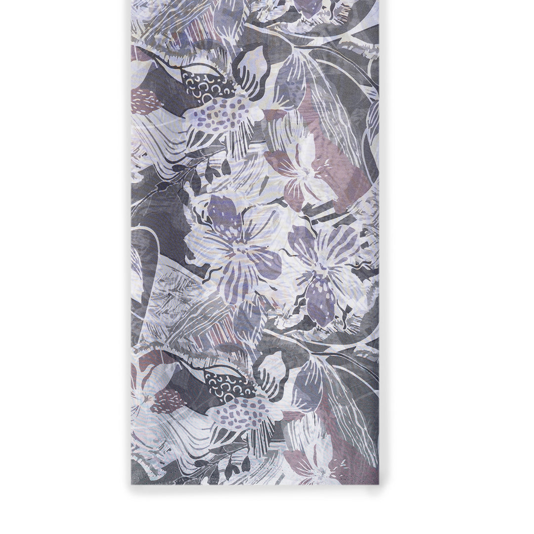 Elegant Grey White Floral Digital Print Organza Fabric