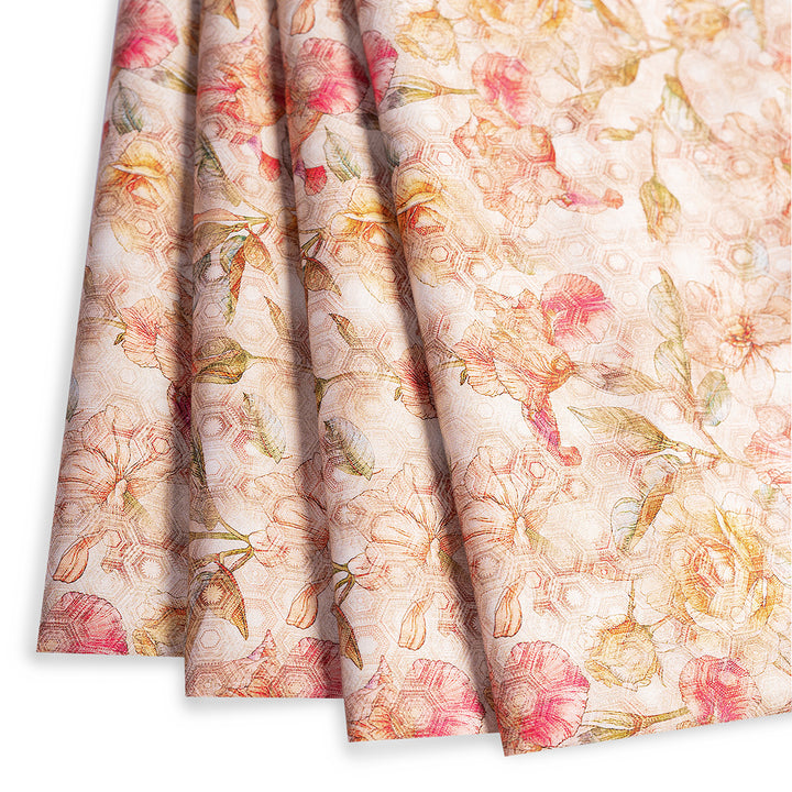 Pink Wildflower Bliss Digital Print Pure Cotton Cambric Fabric