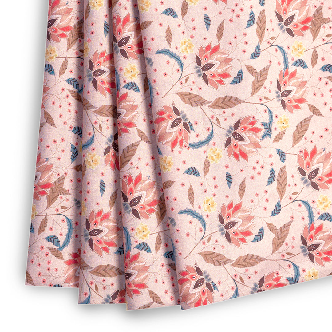 Mild Toned Petal Floral Paradise Digital Print Pure Cotton Cambric Fabric