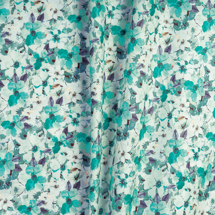 Forest Green Floral Digital Print Pure Cotton Cambric Fabric
