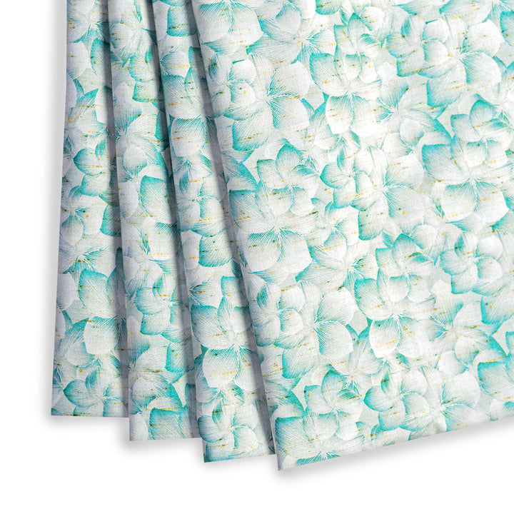 Cerulean Blue Floral Digital Print Pure Cotton Cambric Fabric