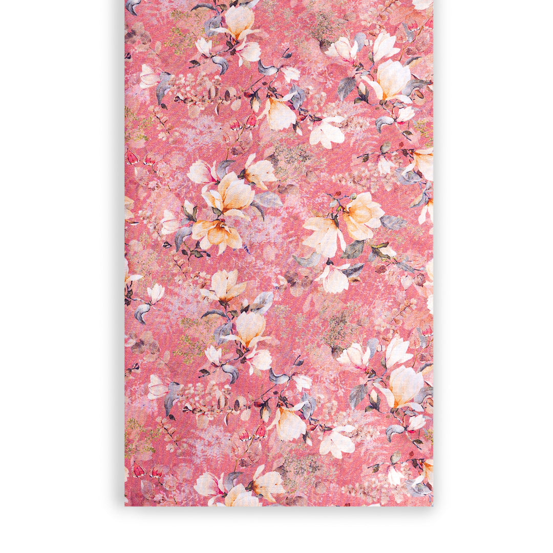 Blooming Pink With Springtime Florals Digital Print Pure Cotton Cambric Fabric