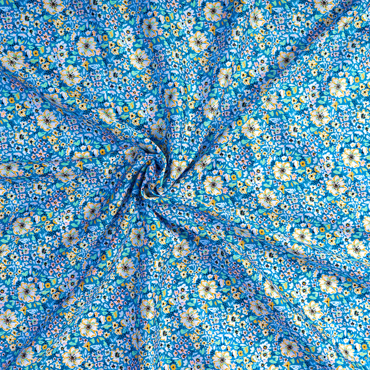 Breezy Turquoise Floral Digital Print Japanese Cotton Satin