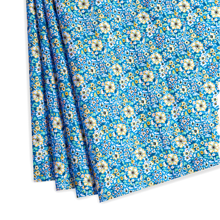Breezy Turquoise Floral Digital Print Japanese Cotton Satin