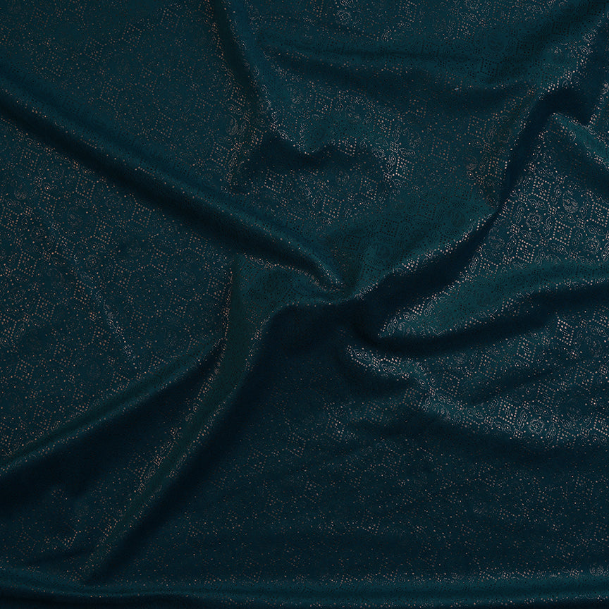 Peacock Green Velvet Fabric With Gold Foil – Fabnic