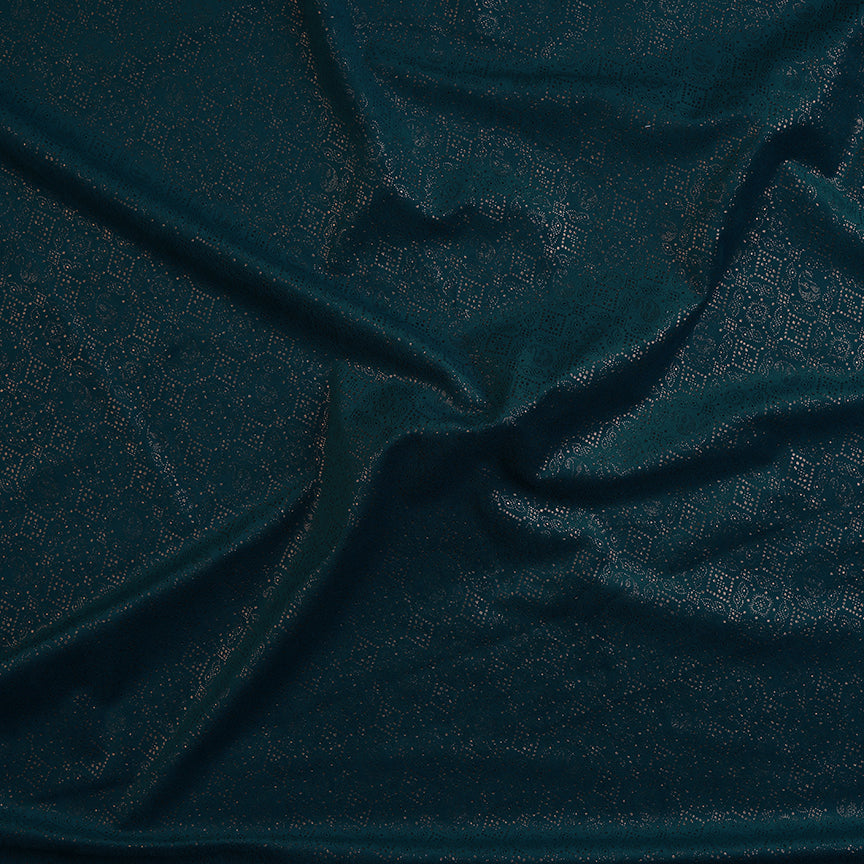 Peacock Green Velvet Fabric With Gold Foil