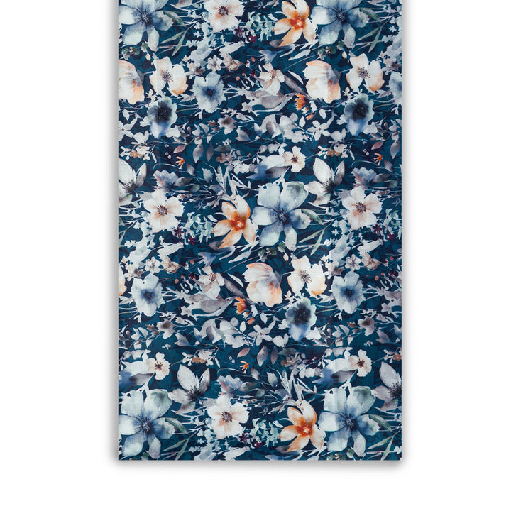 Blue and White Floral Pattern Digital Print Japanese Cotton Satin
