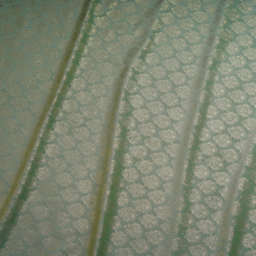 Sage Green Velvet Fabric With Gold Foil Motifs
