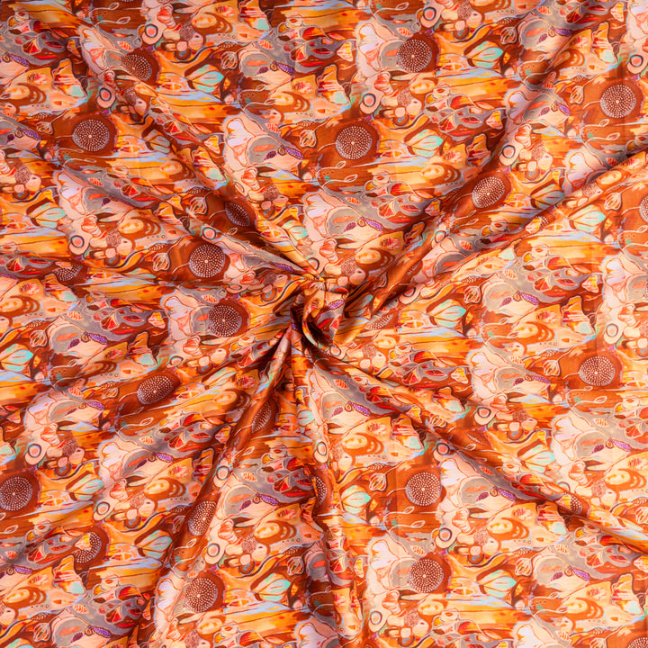 Vibrant Orange Floral Digital Print Japanese Cotton Satin