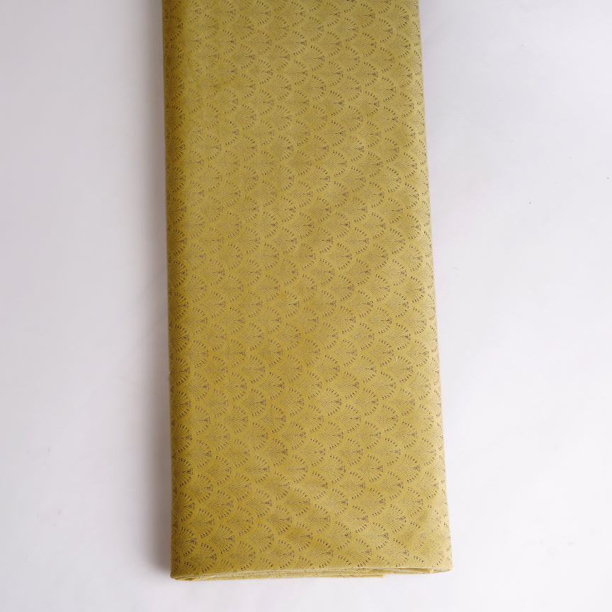 Mustard Yellow Velvet Fabric With Rose Gold Foil Motif