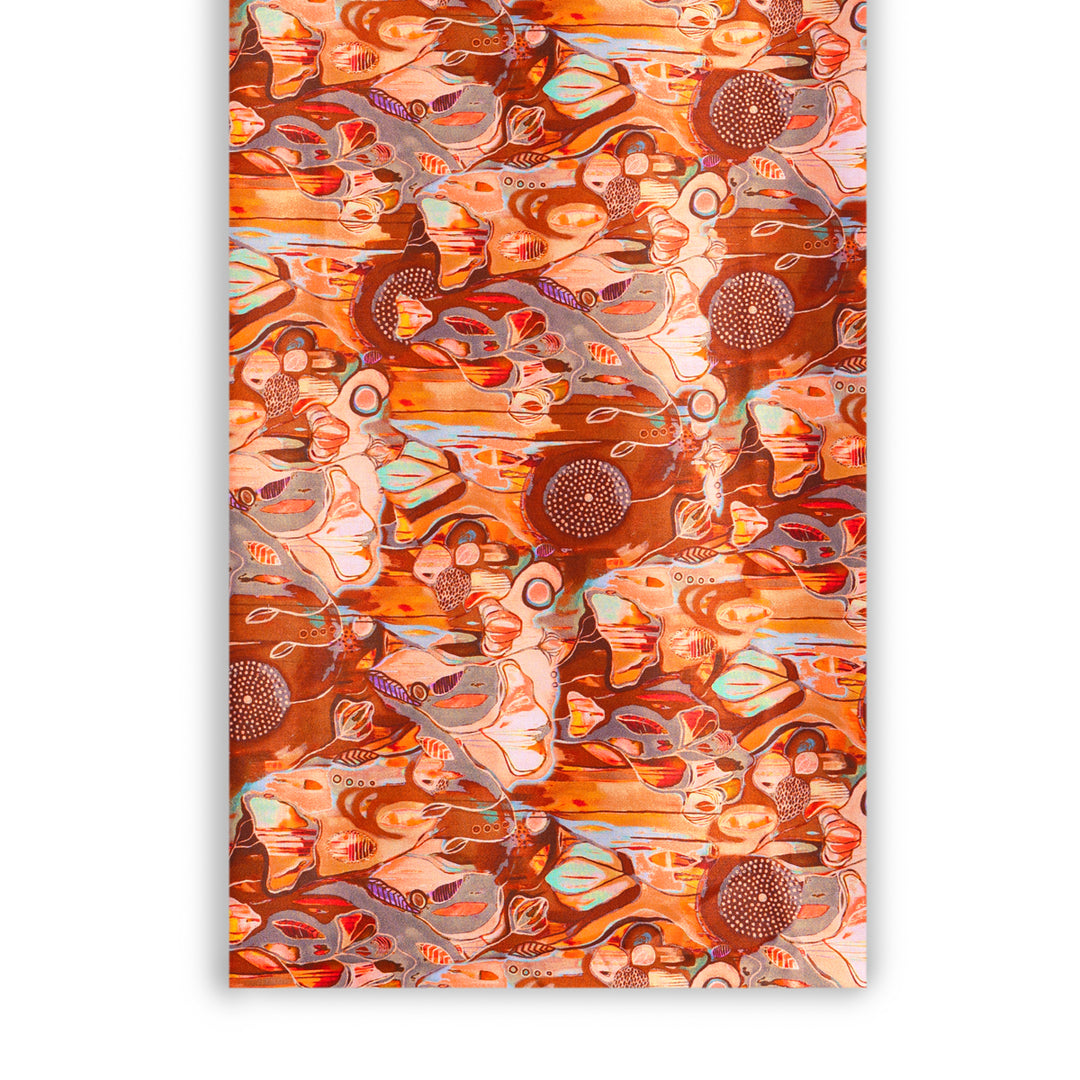 Vibrant Orange Floral Digital Print Japanese Cotton Satin