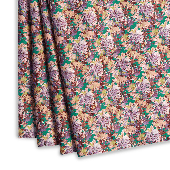 Pink Floral & Leafy Green Tendril Digital Print Japanese Cotton Satin