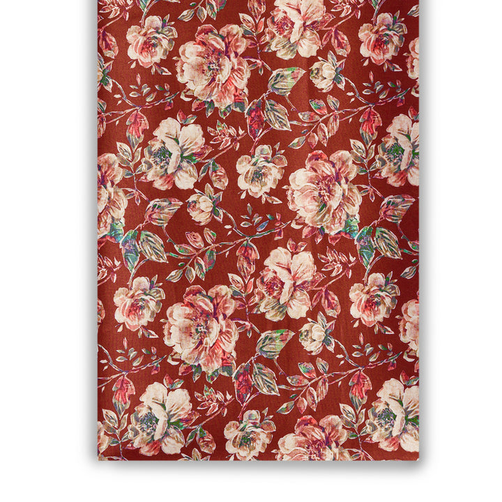Maroon Floral Digital Print Japanese Cotton Satin