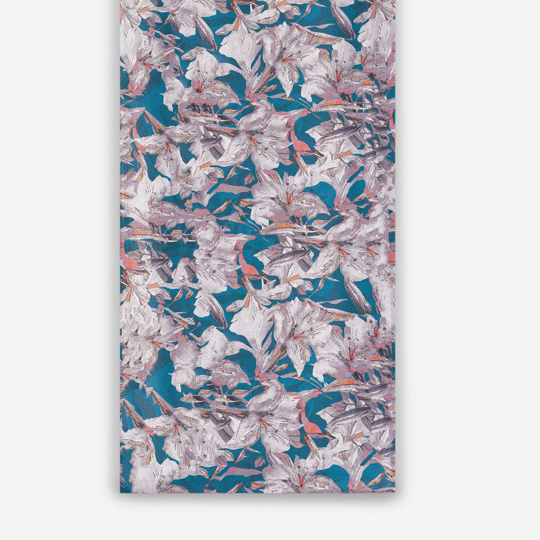 Tranquil Teal Floral Dream Digital Print Japanese Cotton Satin
