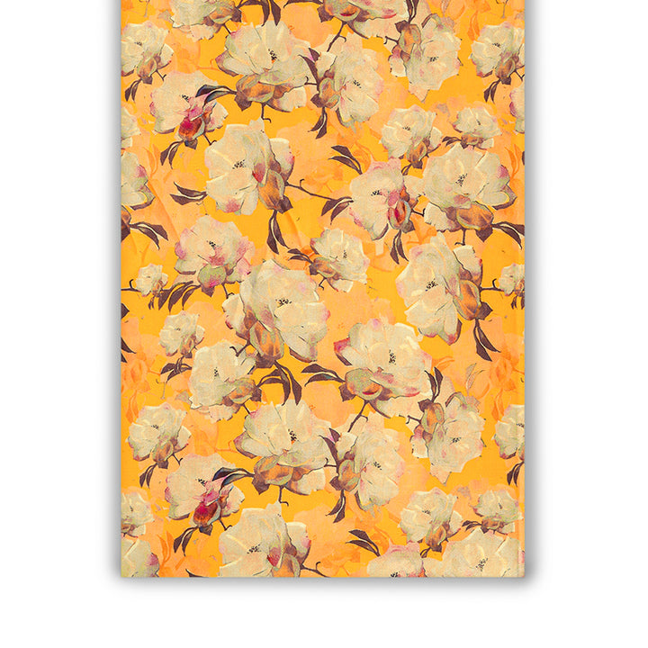 Sunshine Yellow Floral Digital Print Japanese Cotton Satin