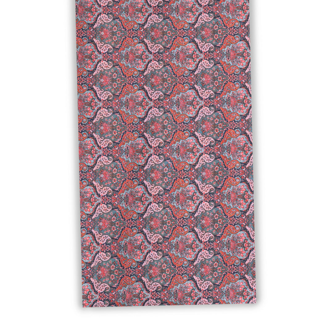 Contemporary Damask Digital Print Pure Cotton Cambric Fabric in Burgundy Vibrant Tones